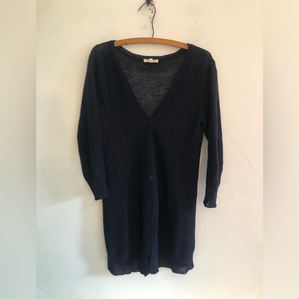 EILEEN FISHER Sweater Womens XS Cardigan Long Sleeve Mid-Length Blue Cardigan